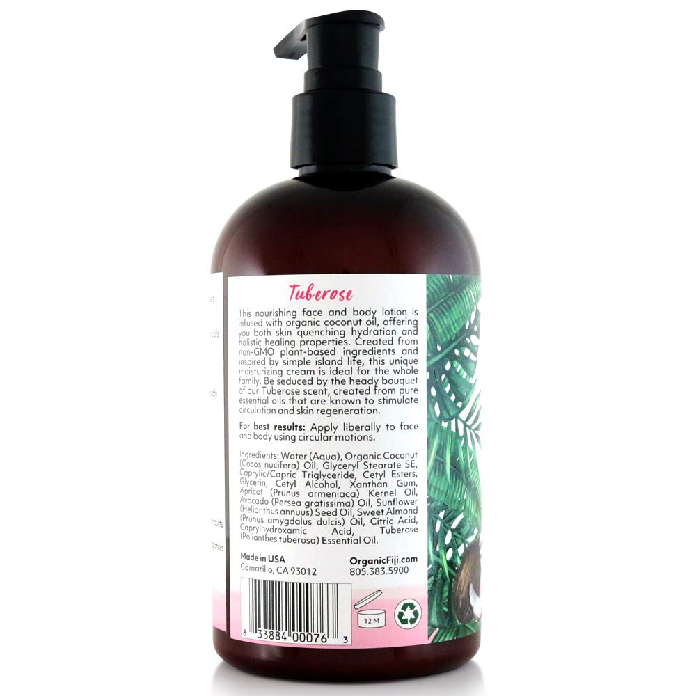 Coco Fiji Face & Body Lotion Infused With Coconut Oil | Lotion for Dry Skin | Moisturizer Face Cream & Massage Lotion for Women & Men | Tuberose 12 Beauty & Personal Care Organic Fiji