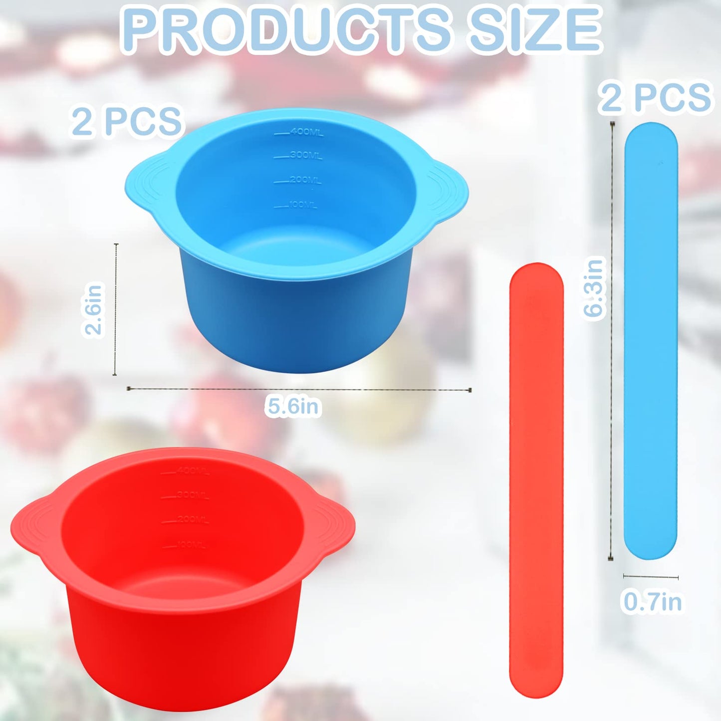 2 Silicone Wax Melt Liners & Non-Stick Reusable Hair Removal Wax Melt Bowls with 2 Sticks for Wax Warmer (Blue, Red) Beauty and Personal Care HINGTAI