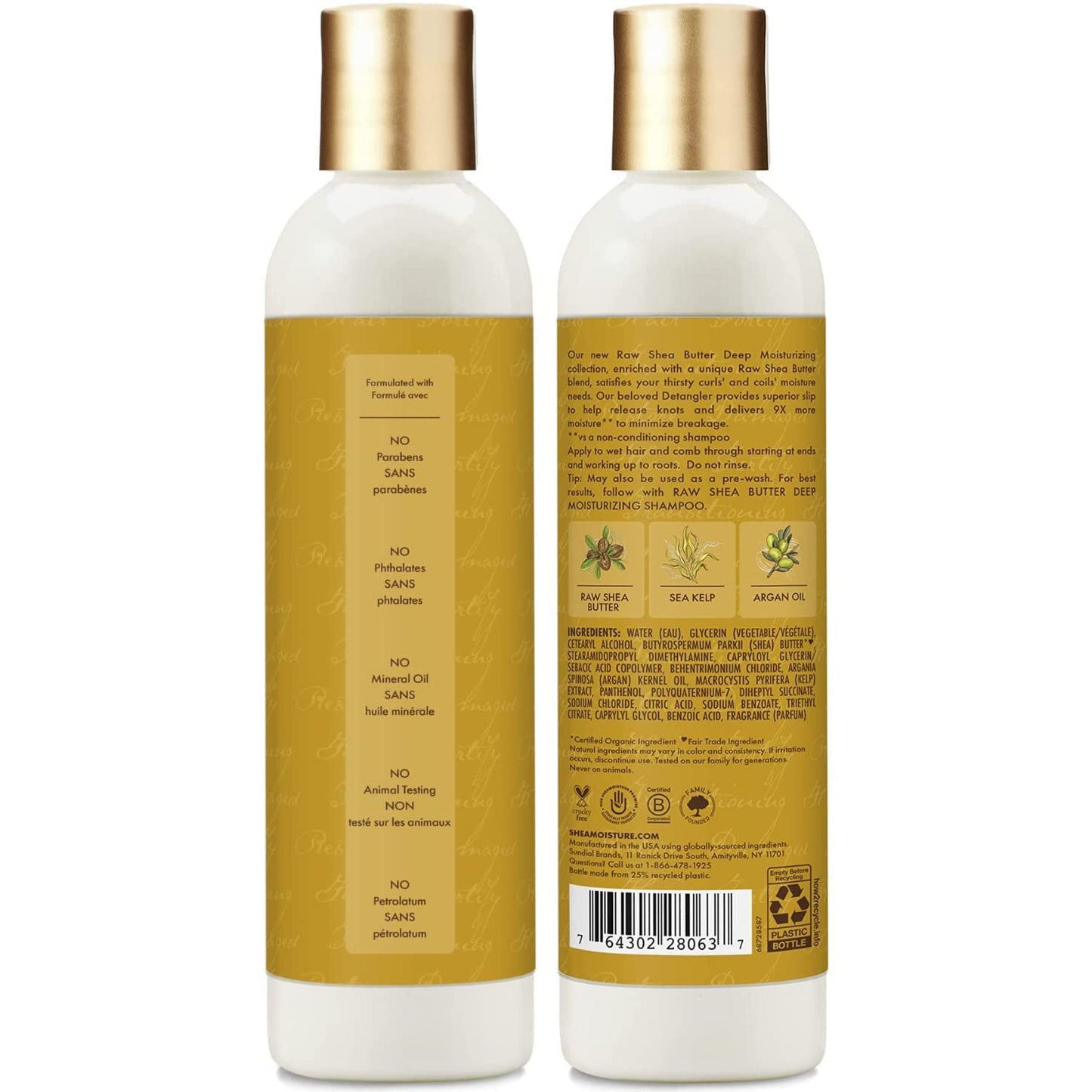 SheaMoisture Detangler with Raw Shea Butter, Deep Moisturizing Curly Hair Detangler with Sea Kelp & Argan Oil, Hair Care for Knots, 8 Fl Oz Ea (Pack Beauty & Personal Care Shea Moisture