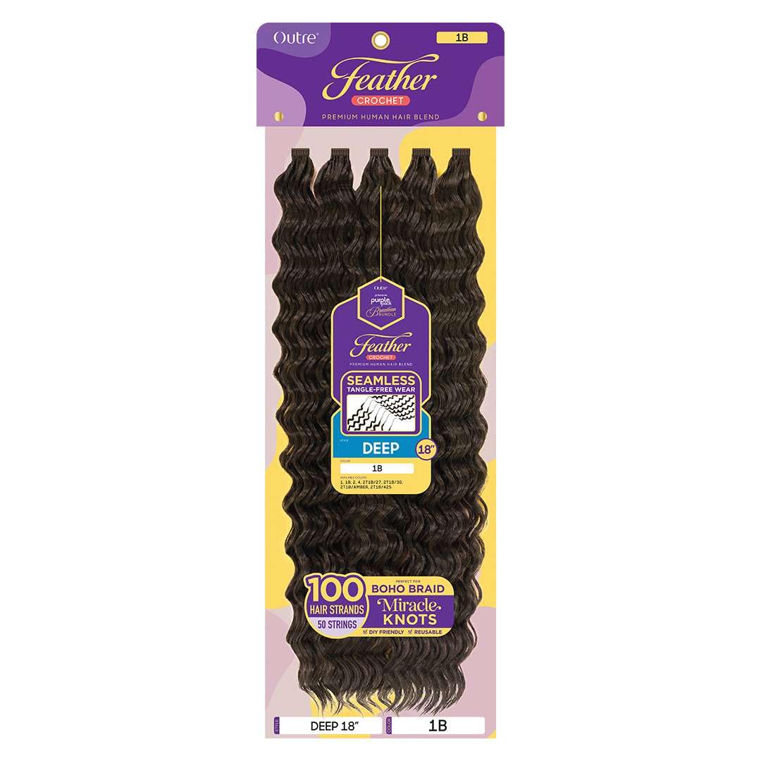 Outre Purple Pack Brazilian Premium Human Hair Blend Feather Crochet Braid - Deep 18" (MACCHIATO)