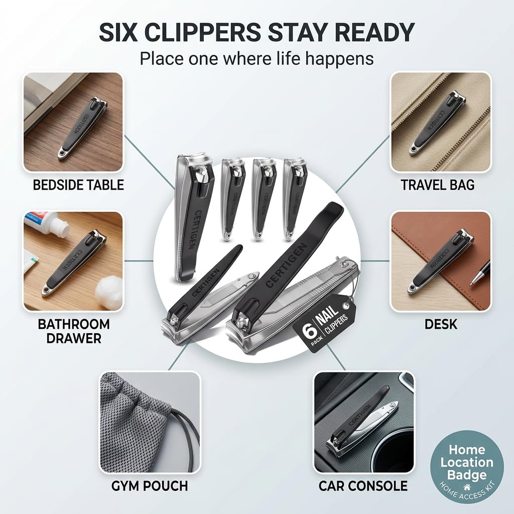 Nail Clippers Set 6 -Pack - Includes Toenail Clippers, Fingernail Clipper, and Finger Nail Clippers for Men and Women Adult, Toe Nail and Fingernail Beauty and Personal Care CERTIGEN