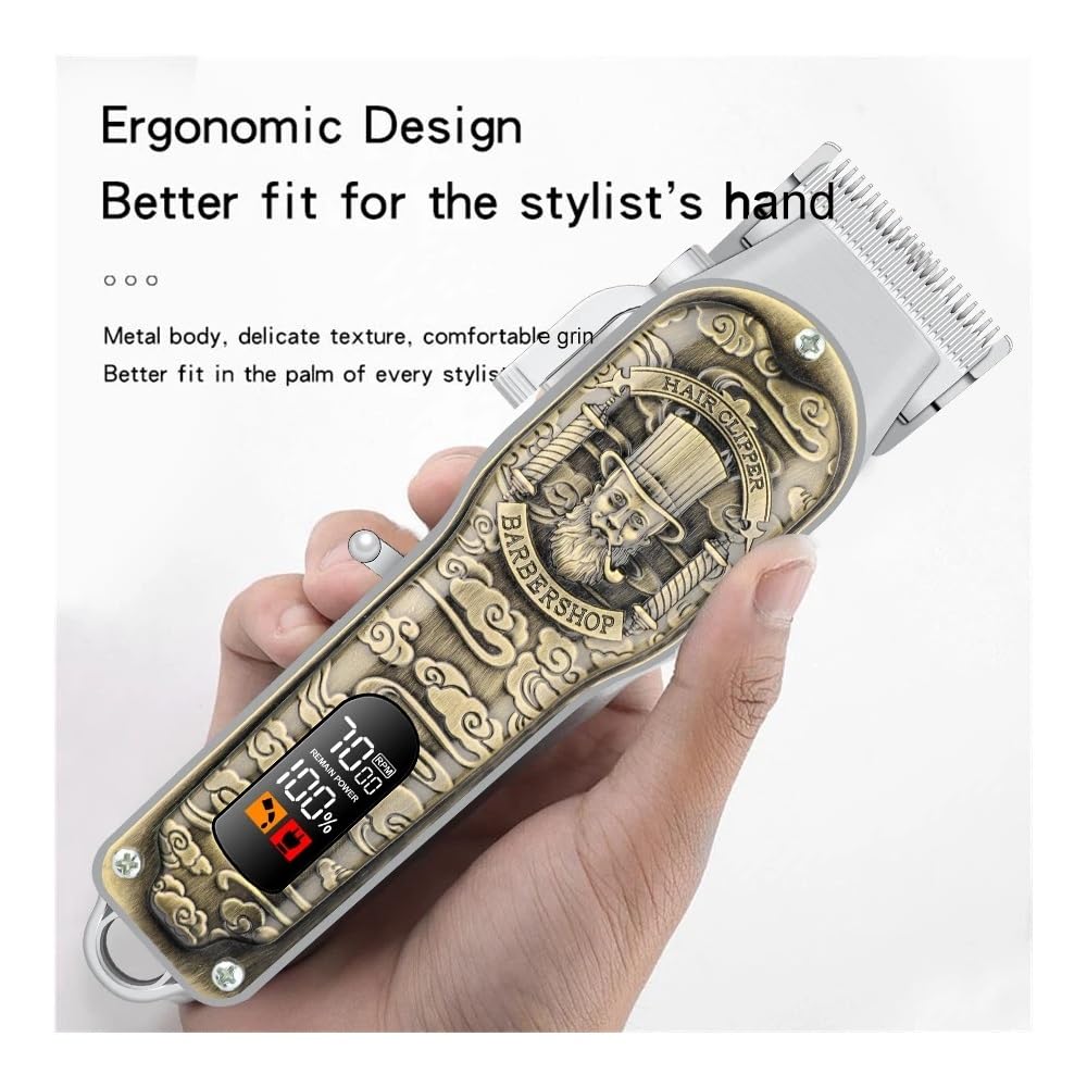 EWKYLSEM Razors Three-Piece Electric Hair Trimmer Set, USB Charging LED Smart Display Hair Clipper, Electric Carving Scissors, Men's Razor(Gentleman Beauty and Personal Care EWKYLSEM