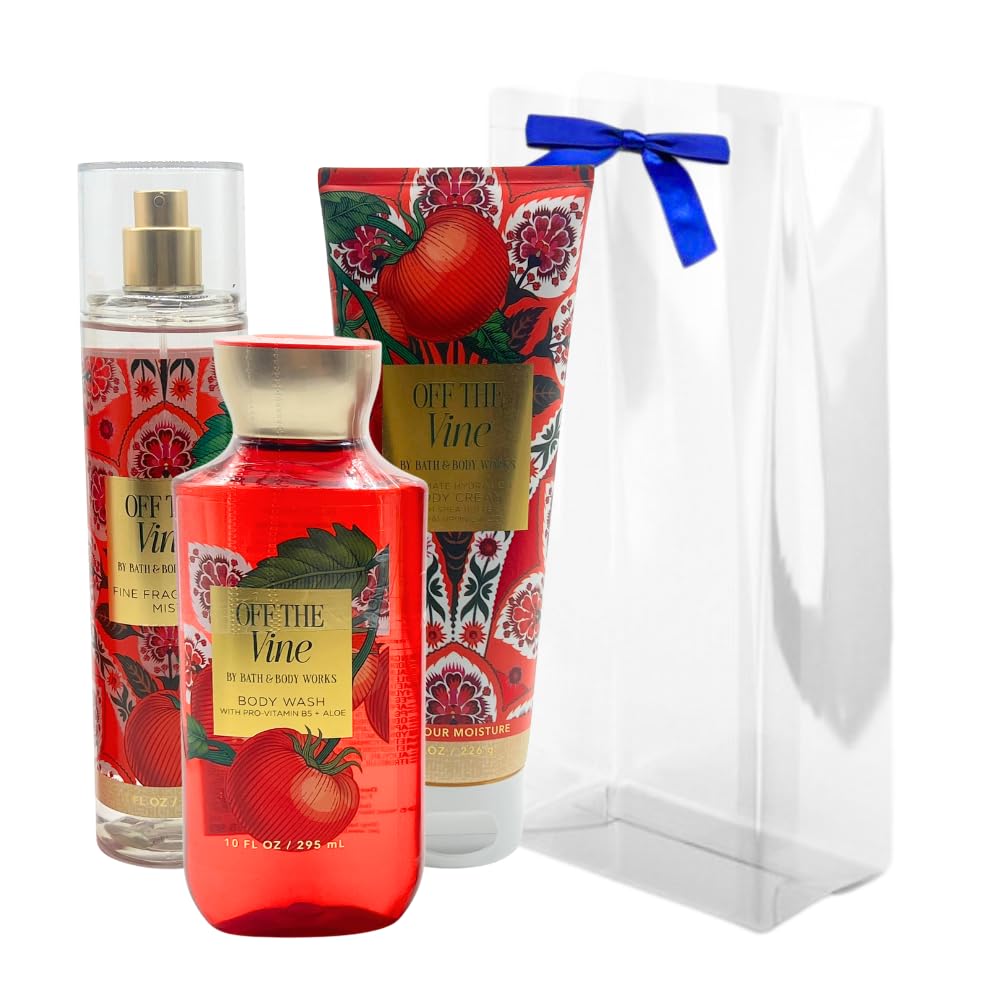 Bath & Body Works OFF THE VINE Fine Fragrance Mist, Body Cream & Body Wash - 3pc bundle Gift set with a Blue Bow for Holidays - Full Size Beauty and Personal Care Bath & Body Works