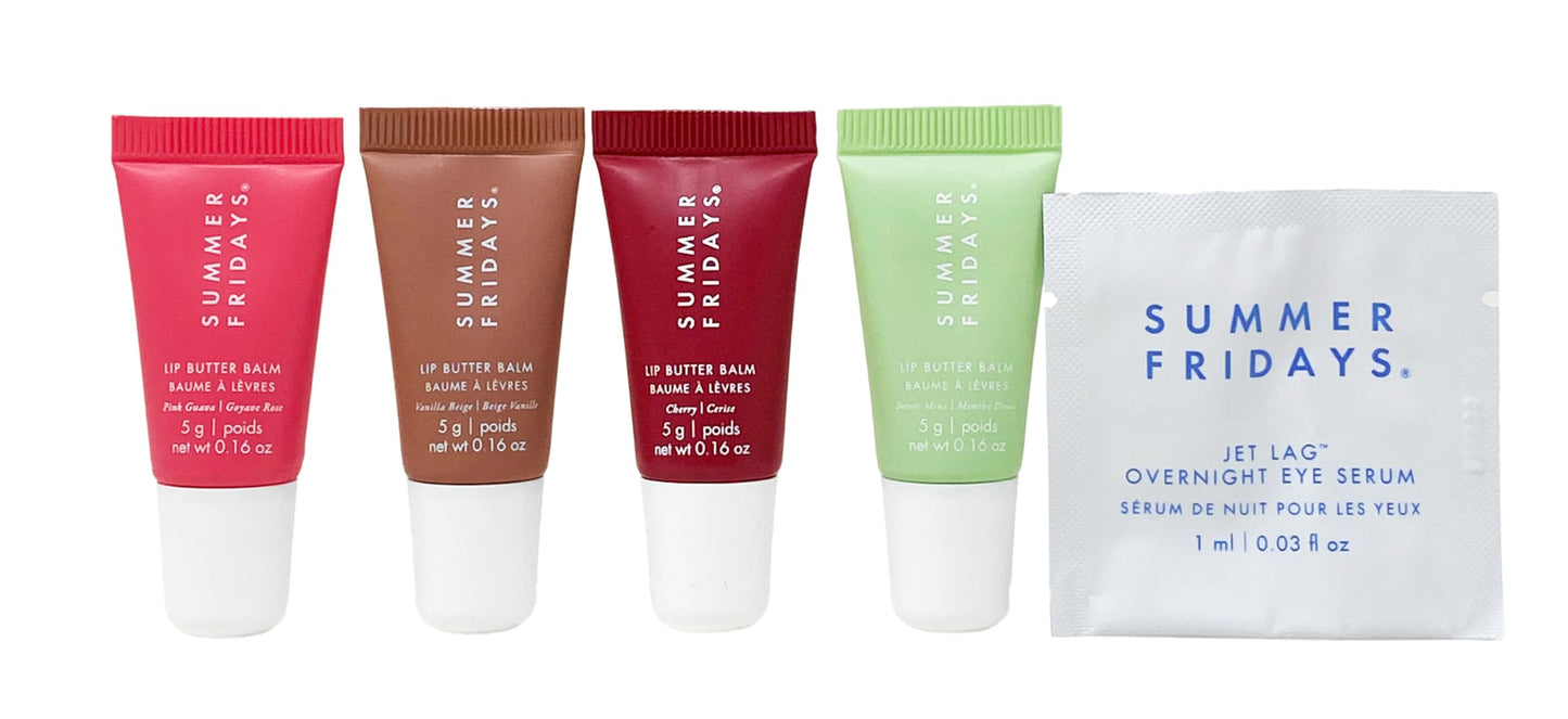 Summer Fridays The Lip Butter Balm Minis - Vanilla Beige, Pink Guava, Cherry and Sweet Mint (.16 Oz each) Beauty and Personal Care Summer Fridays