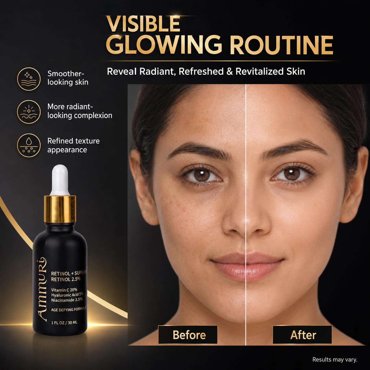 Ammuri Retinal + Supreme Anti-Aging Face Serum - Retinal, Hyaluronic Acid & Vitamin C Serum for Skin Care - Powerful Triple Combination for Youthful Beauty & Personal Care Ammuri