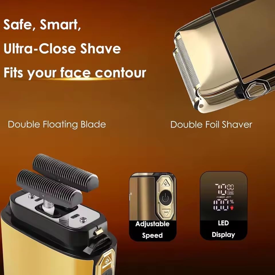 QDKVTNDJZ 2 in1 Professional Hair Trimmer Foil Shavers Set for Men,Electric Razor for, Beard Grooming Shaving Kit with T-Blade, Rechargeable Haircut Beauty and Personal Care QDKVTNDJZ