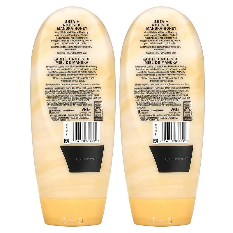 Olay Moisture Ribbons Plus Body Wash with Shea + Notes of Manuka Honey, Long-Lasting Moisture and Soft, Smooth Skin 18 FL OZ (Pack of 2) Beauty & Personal Care Olay