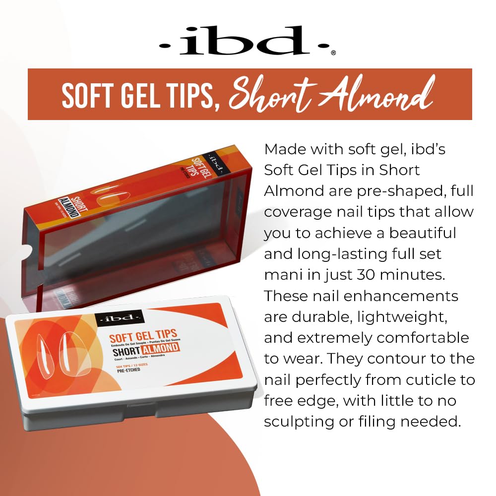 IBD Clear Soft Gel Nail Tips - Pre-Etched Short Almond Nail Tips for Strong Adhesion Acrylic Gel Extensions, Easy Press On DIY Nail Art, 504 Pcs, 12
