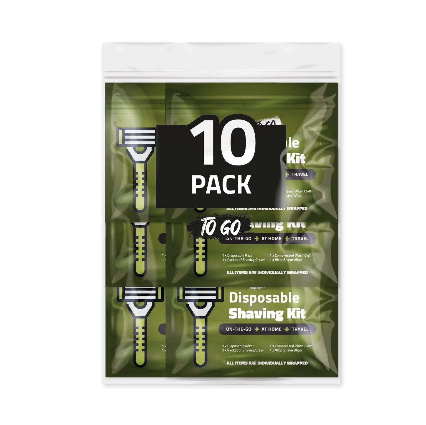 Travel Shaving Kit with Razor, Shaving Cream, Washcloth and Aftershave Wipe, Men's Disposable Grooming Pack (Green) (10) Beauty and Personal Care pH Advantage