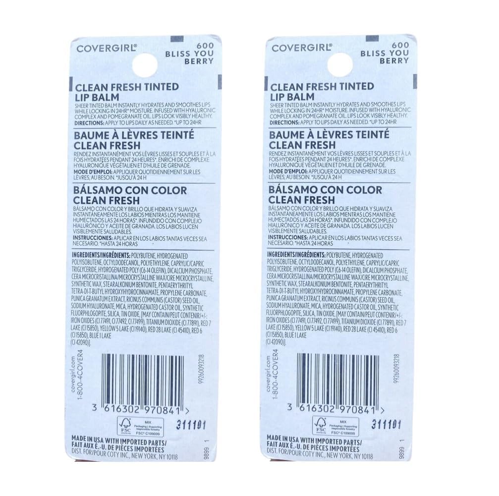 Pack of 2 CoverGirl Clean Fresh Tinted Lip Balm, Bliss you Berry 600 Beauty and Personal Care COVERGIRL