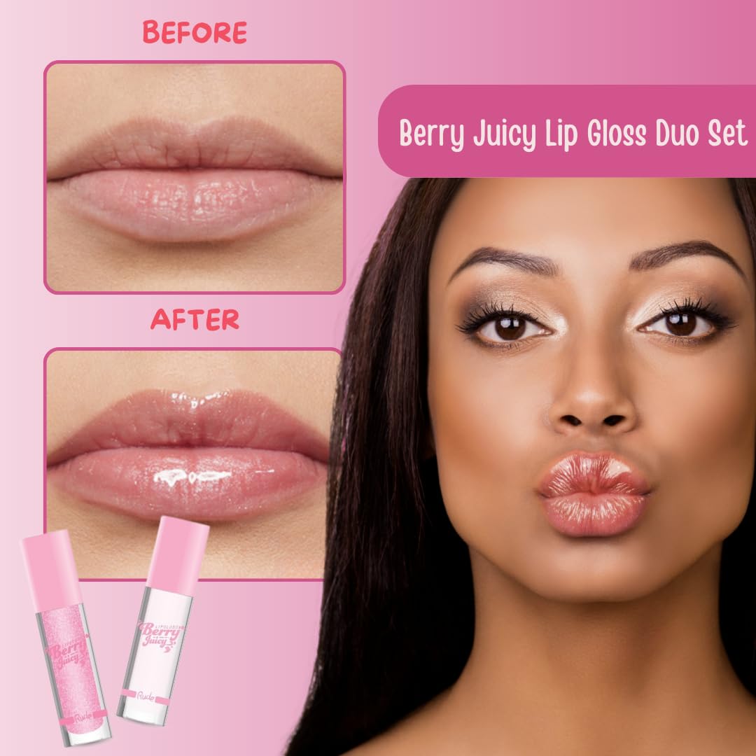 RUDE Cosmetics Berry Juicy Lip Gloss Duo, High Shine Lip Glosses Set, Moisturizing & Hydrating Lipgloss, Ideal for Day & Night Makeup Looks, Pure & Beauty & Personal Care RUDE