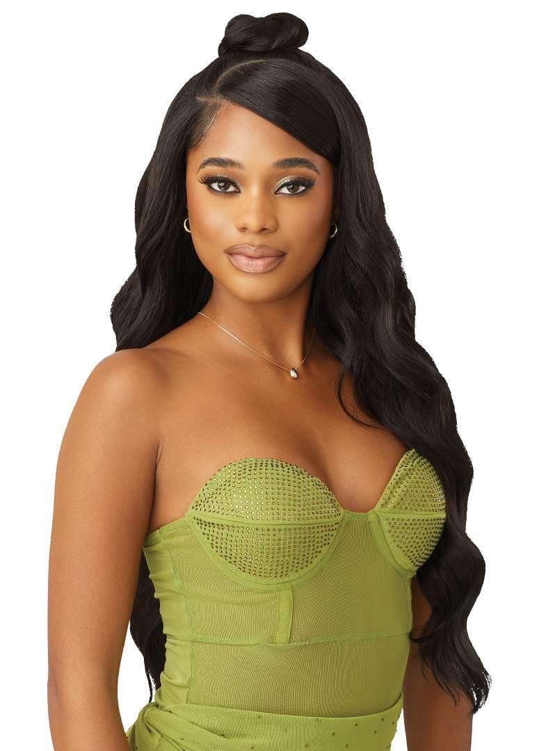 Outre 6X5 Pre-Cut Lace Closure Wig - Human Hair Blend - Loose Body 26" (DARK BROWN 2)