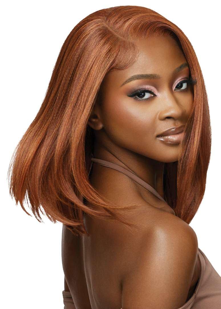 Outre - 5X5 Lace Closure Wig - Human Hair Blend - Natural Yaki 14" (OFF BLACK 1B)