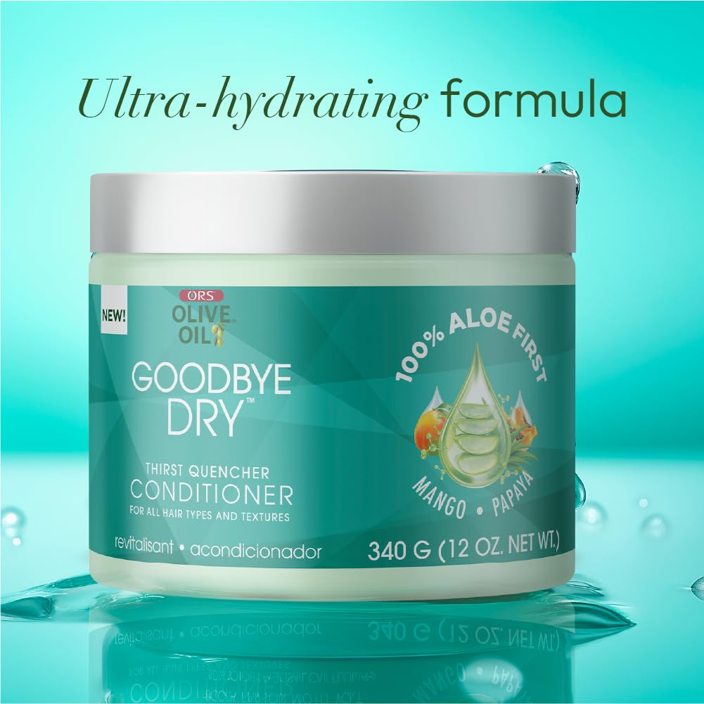 ORS Olive Oil Goodbye Dry Thirst Quencher Conditioner with Aloe, Mango & Papaya, Moisturizes & Softnes for all Hair Types 12 Ounces