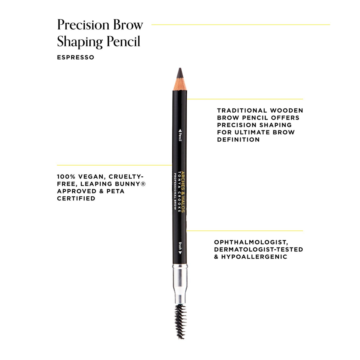 Arches & Halos Precision Brow Shaping Pencil - Double Sided Eyebrow Filler and Spoolie Brush - Creamy Texture for Shaping and Defining With Ease -