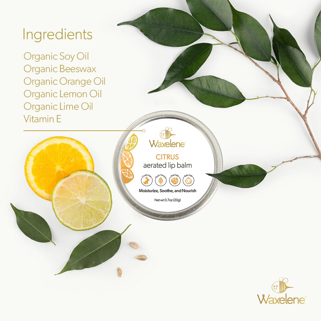 Waxelene Citrus Aerated Lip Balm Tin, Best Lip Balm Ever Organic Multipurpose Ointment Baby Eczema Dry Sensitive Skin Chapped Lips Face Moisturizer Beauty and Personal Care Waxelene