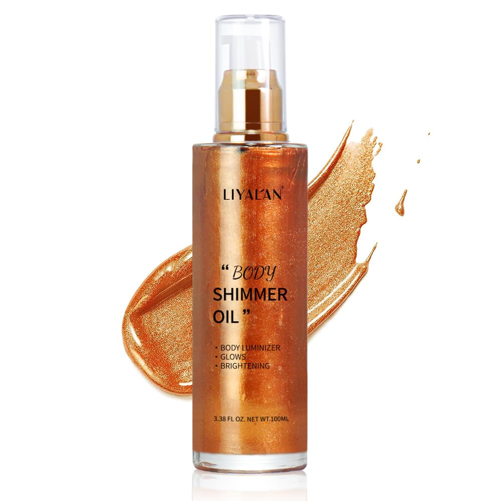 Liyalan Shimmer Body Oil Bronze Gold 5 Color Bronze 3.38 Fl Oz Face Glow Pearl Highlighter Illuminator body Makeup Shine Glitter Gold Liquid Taning Beauty and Personal Care LIYALAN