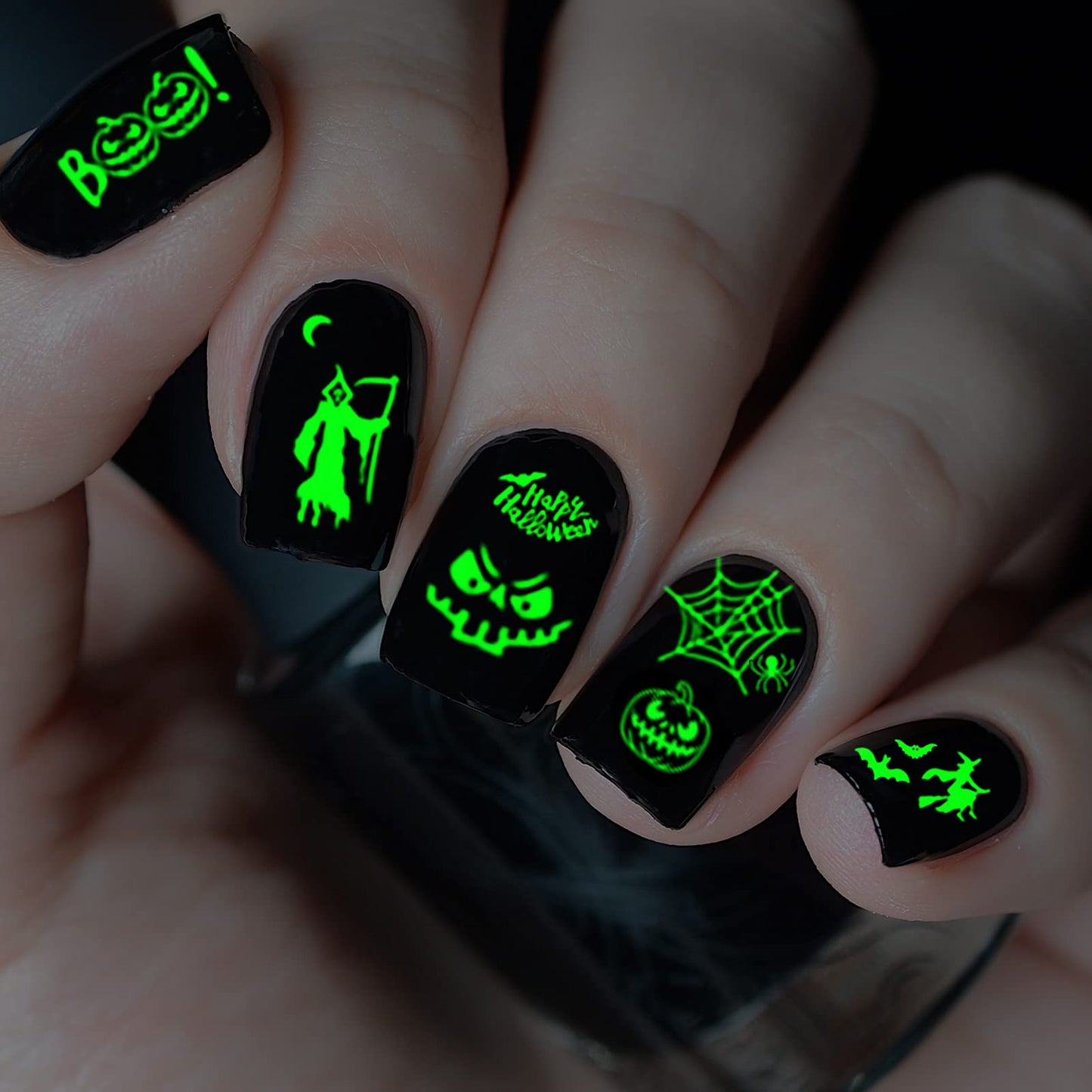 TailaiMei 9 Sheets Halloween Nail Stickers Glow in The Dark, Fluorescent Design Nail Decals, Self-Adhesive DIY Nail Art Tips for Women Manicure Beauty & Personal Care TailaiMei