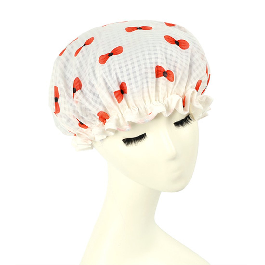 Ruilogod White Polyester PEVA Dual Layer Bow Waterproof Shower Bath Salon Hair Cap Hat (id: d41 48f 79c d90 ca3 Beauty and Personal Care Ruilogod