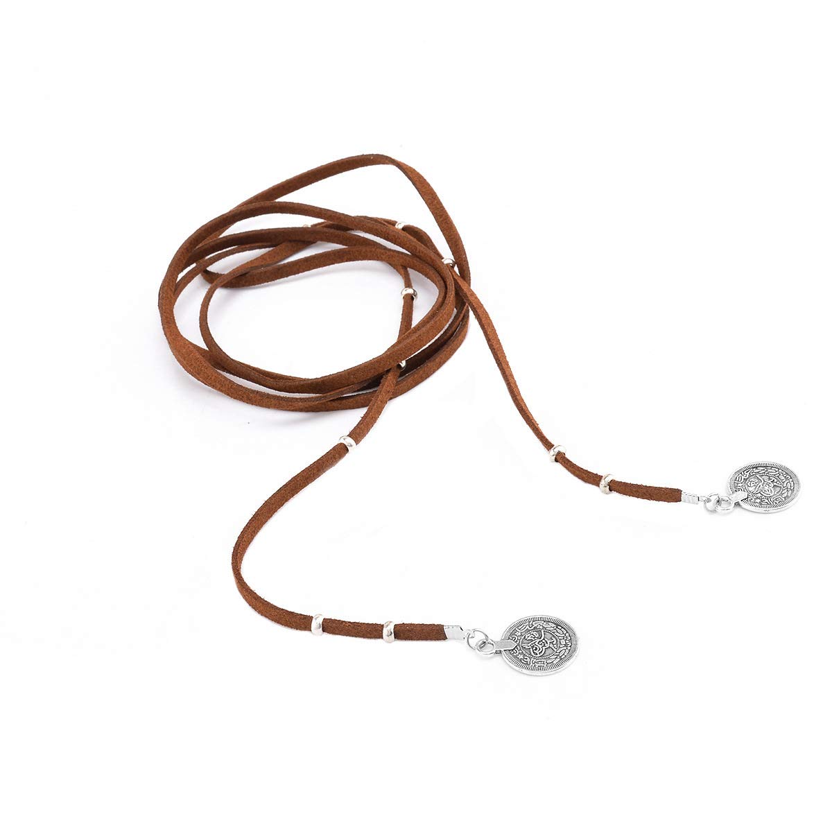 DoubleNine Bohemian Wrap Choker Layered Necklace Sets Retro Vegan Suede Lariat Beach Accessories with Coin Tassels for Women Girls (choker+necklace) Beauty & Personal Care Doubnine