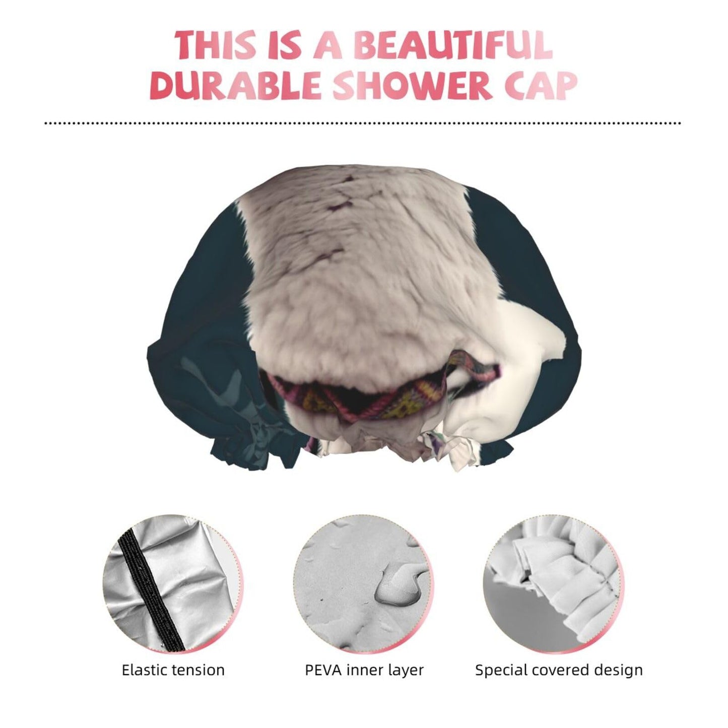 Alpaca Llama Shower Cap For Women Reusable Double Layers Bathing Bath Cap Hair Caps Waterproof Elastic Band Ladies Spa Salon Shower Hat Hair Caps Beauty and Personal Care GDSHJKLW