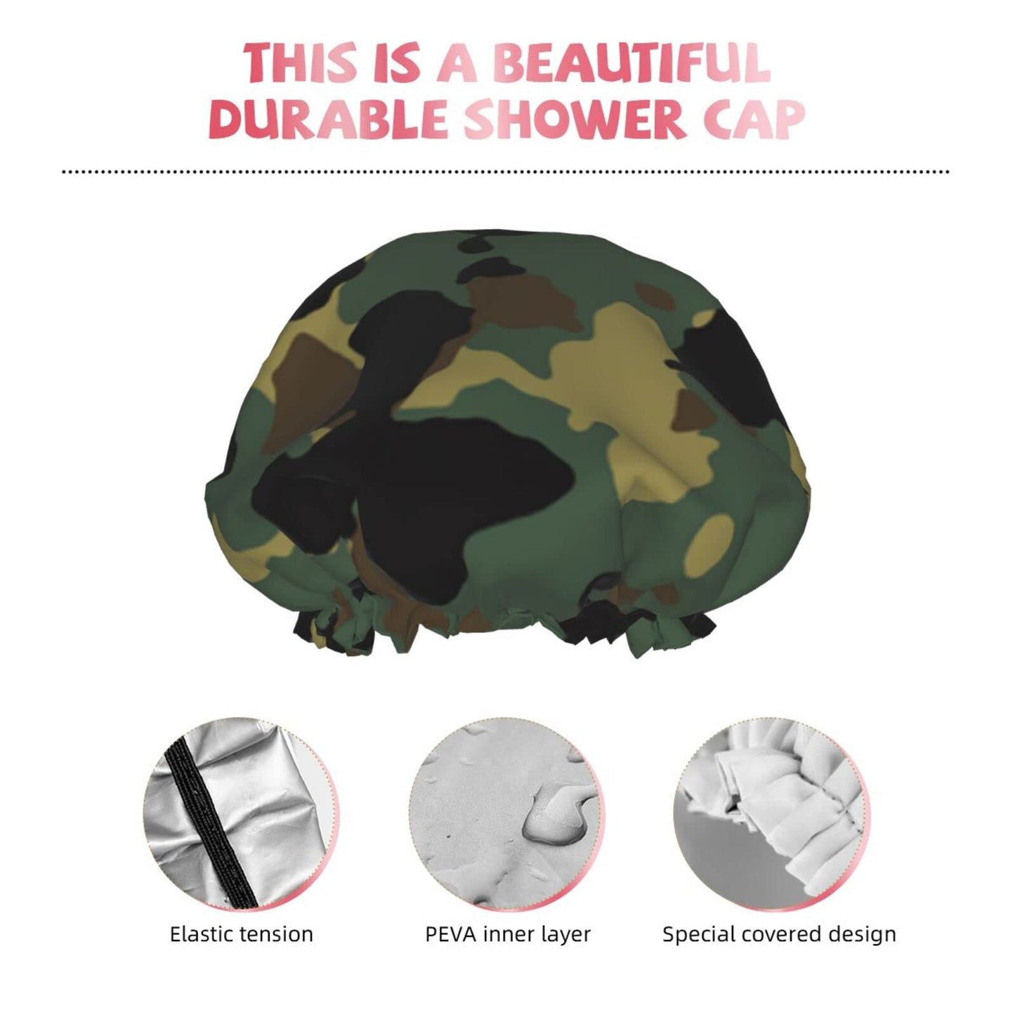 Camouflage Pattern Shower Cap Reusable Bath Hair Cap Double Layer Waterproof Bathing Shower Hat for Ladies, Men, Kids, Spa or Salon Beauty and Personal Care BONDIJ