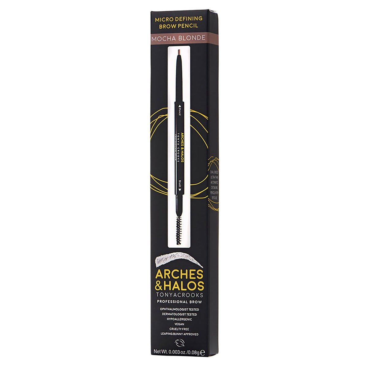 Arches & Halos Micro Defining Brow Pencil - Fuller and More Defined Brows - Long-Lasting, Smudge Proof, Rich Color - Dual Ended Pencil with Brush -