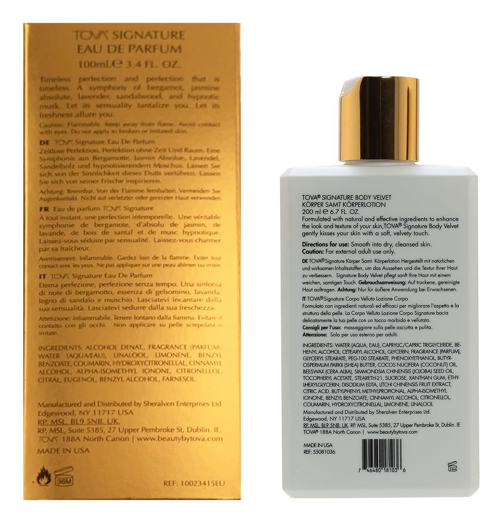 Tova Signature Gold 3.4 EDP+Body Velvet 6.7+Bag - Trio Beauty & Personal Care Tova