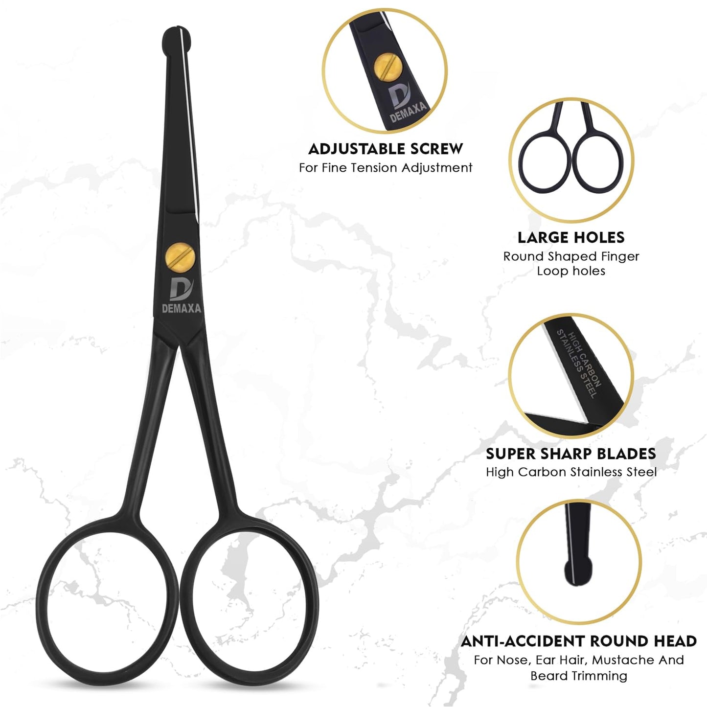 DEMAXA 4.5" Round Tip Safety Mustache Scissors Beard Scissors with 1 Mustache Comb, 1 Beard Comb & Soft Pouch - Best Facial Hair Shears for Beard Beauty and Personal Care DEMAXA