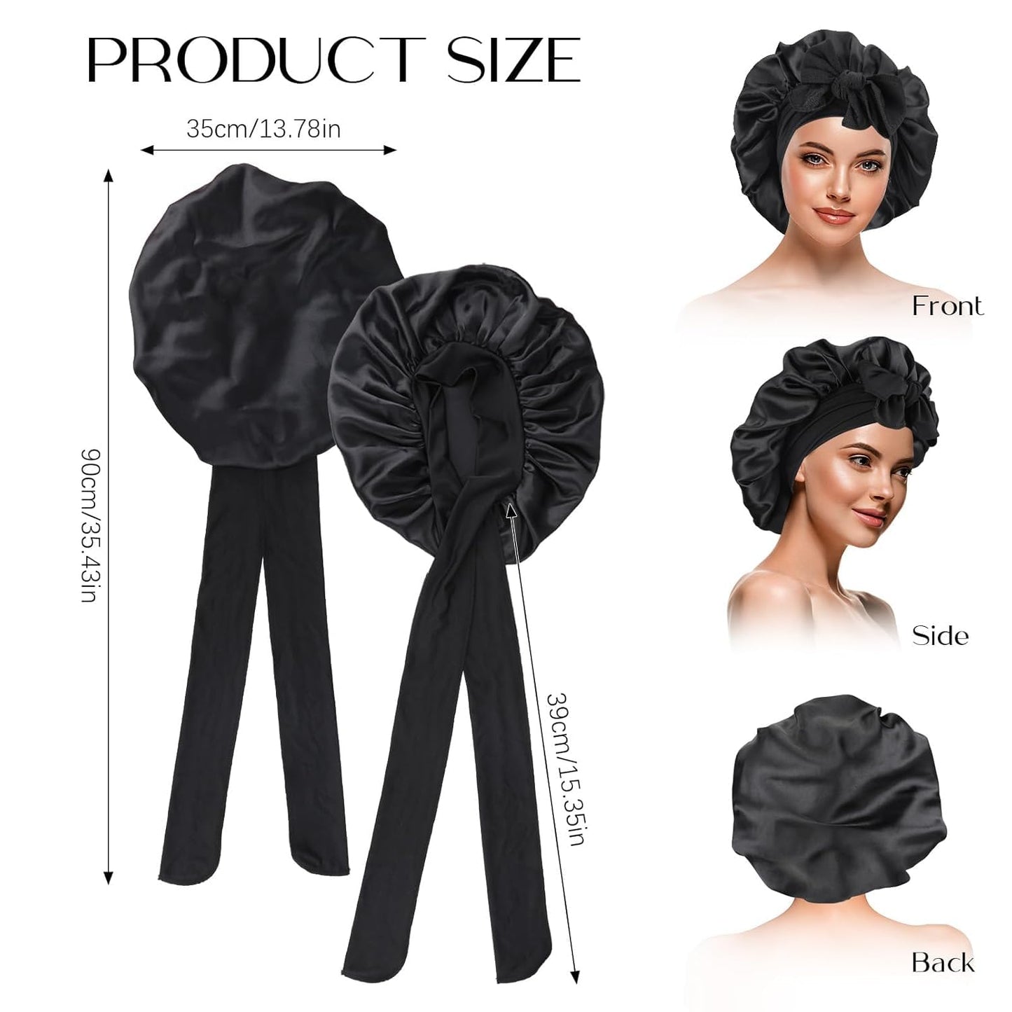 WUBAYI 2PCS Satin Sleep Cap, Silk Bonnet Hair Wrap for Sleeping, Hair Bonnet for Bath, Tie Band for Women Long Curly Braid Hair (Black, Red) Beauty & Personal Care WUBAYI