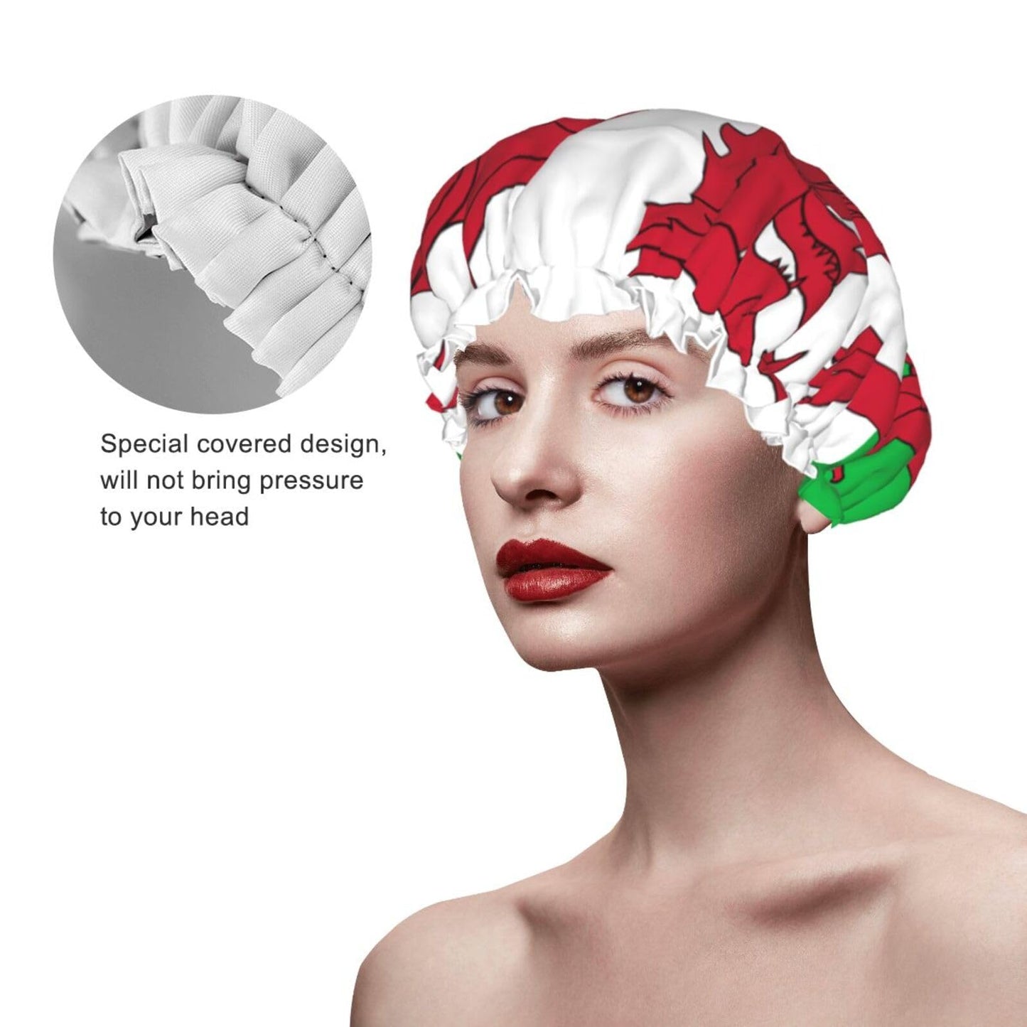 Wales Flag Prints Shower Cap Double Layer Lined Waterproof Bathing Shower Hat Beauty and Personal Care Hayyett