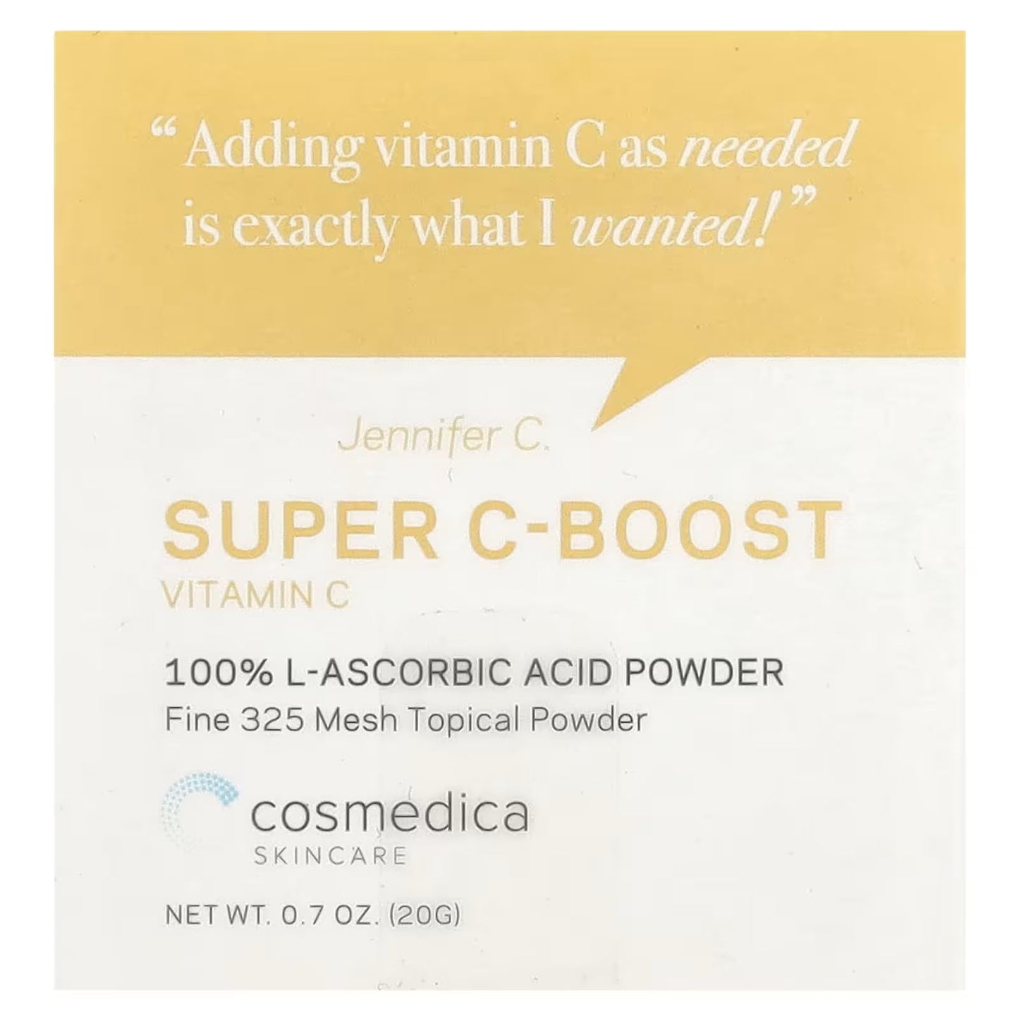 Cosmedica Skincare 100% L-Ascorbic Acid Powder- Vitamin C for Face, Custom Boost for Facial Serums, Hyaluronic Acid Serum, Moisturizer, Night Cream Beauty & Personal Care Cosmedica Skincare