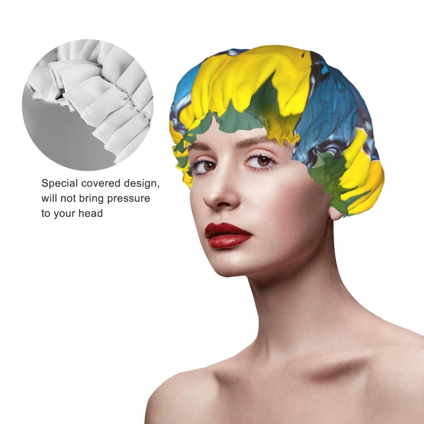 Sunflower Blue Butterfly Shower Cap for Women Men Large Reusable Shower Bonnet Double-Layer Waterproof Bath Caps Elastic Band Hair Hat for All Beauty and Personal Care BWLHJKE