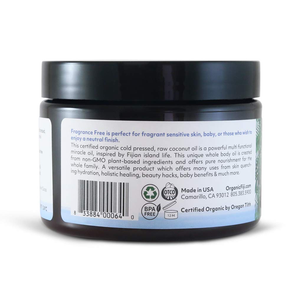 Organic Fiji Cold Pressed Coconut Oil Extra Virgin, Fragrance-Free for Hair, Skin, Face & Body Natural Moisturizer & Massage Oil for Women, Men & Baby Beauty & Personal Care Organic Fiji