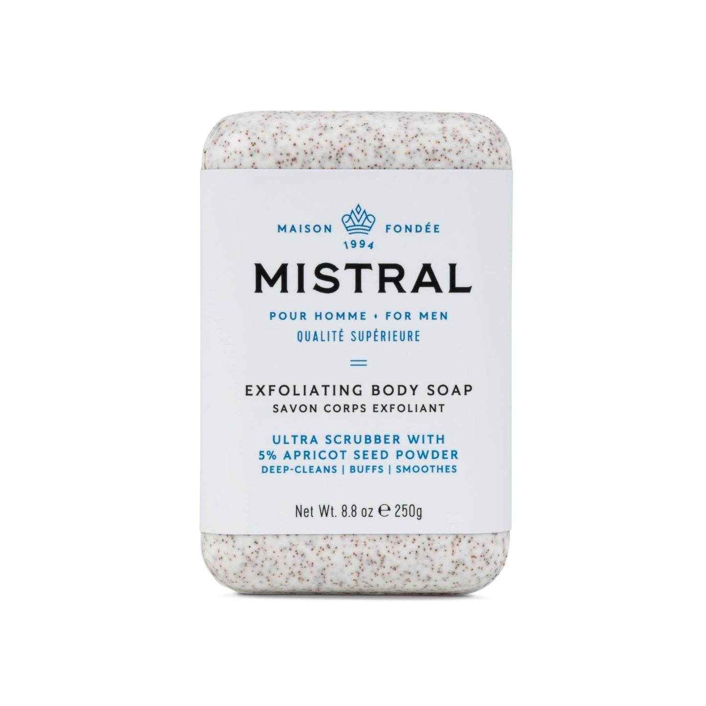 Mistral Exfoliating Bar Soap for Men - 8.8 oz | Luxury French Scrub Bar with Apricot Seed Powder, Marine Minerals, Shea Butter, pH?Balanced Beauty & Personal Care Mistral