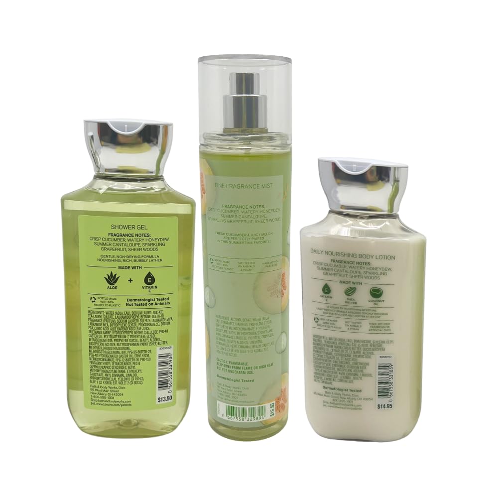 Bath & Body Works CUCUMBER MELON 3-piece Gift Set with a Red Bow for Holiday & Gifts - Mist, Shower Gel, and Body Lotion - Limited Edition Beauty & Personal Care Bath & Body Works