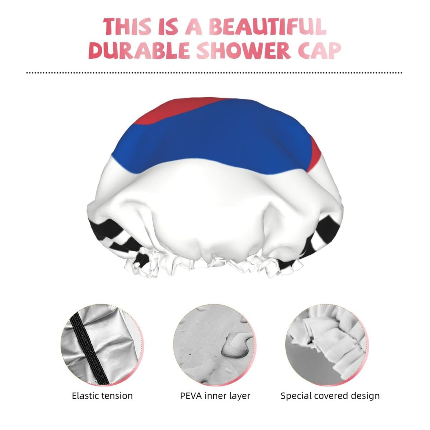Korean Flag Prints Shower Cap Double Layer Lined Waterproof Bathing Shower Hat Beauty and Personal Care Hayyett