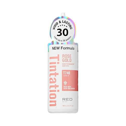 Red by Kiss Tintation Semi-Permanent Hair Color, Aloe Vera Water Based, Argan Oil, Olive Oil, Collagen & Keratin, Long-Lasting Color Dye (Rose Gold, 5 Beauty & Personal Care Red By Kiss
