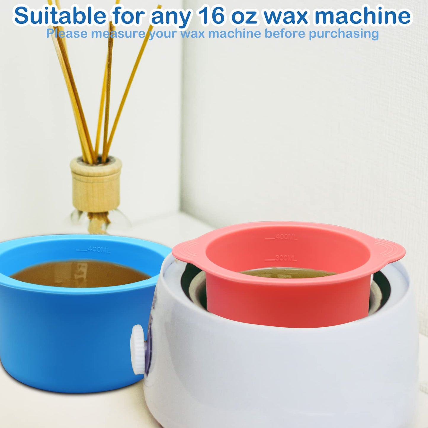 Silicone Wax Warmer Liners with Spatula Sticks - 2 Pcs Non-Stick Reusable Wax Melt Bowls for Hair Removal (Blue, Pink) Beauty and Personal Care HINGTAI