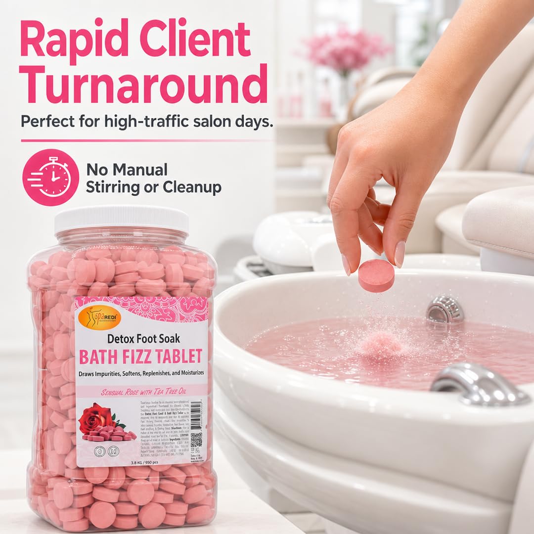 SPA REDI Sensual Rose Bath Fizz Tablets - Effervescent Bath & Foot Soak for Dry & Sensitive Skin - 950-Count Bulk Supply - Pre-Measured Tablets Beauty and Personal Care SPA REDI