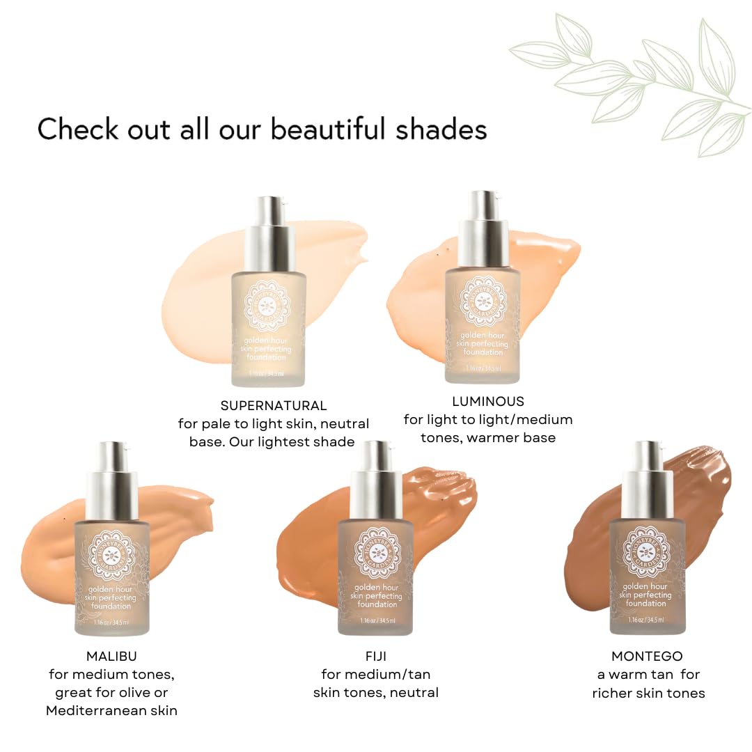 Honeybee Gardens Golden Hour Foundation In Luminous, Lightly Warm Neutral, Skin-Perfecting, Luminous Finish, Vegan, 34.5ml Beauty & Personal Care Honeybee Gardens