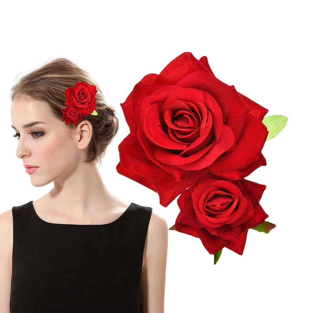 Rose Flower Hair Clip 3D Red Roses Flower Hair Accessories Comb Piece for Girls Women Bride Wedding Hair Clip Flamenco Dancer Hairpins Headwear Beauty & Personal Care ShiQiao Spl