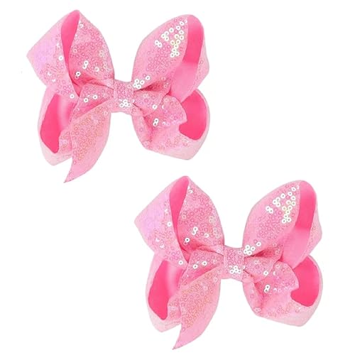 AMYDECOR 6 Inch Pink Sparkly Glitter Sequin Hair Bows for Girls Toddlers Kids Children Teenage (2PCS) Beauty & Personal Care AMYDECOR