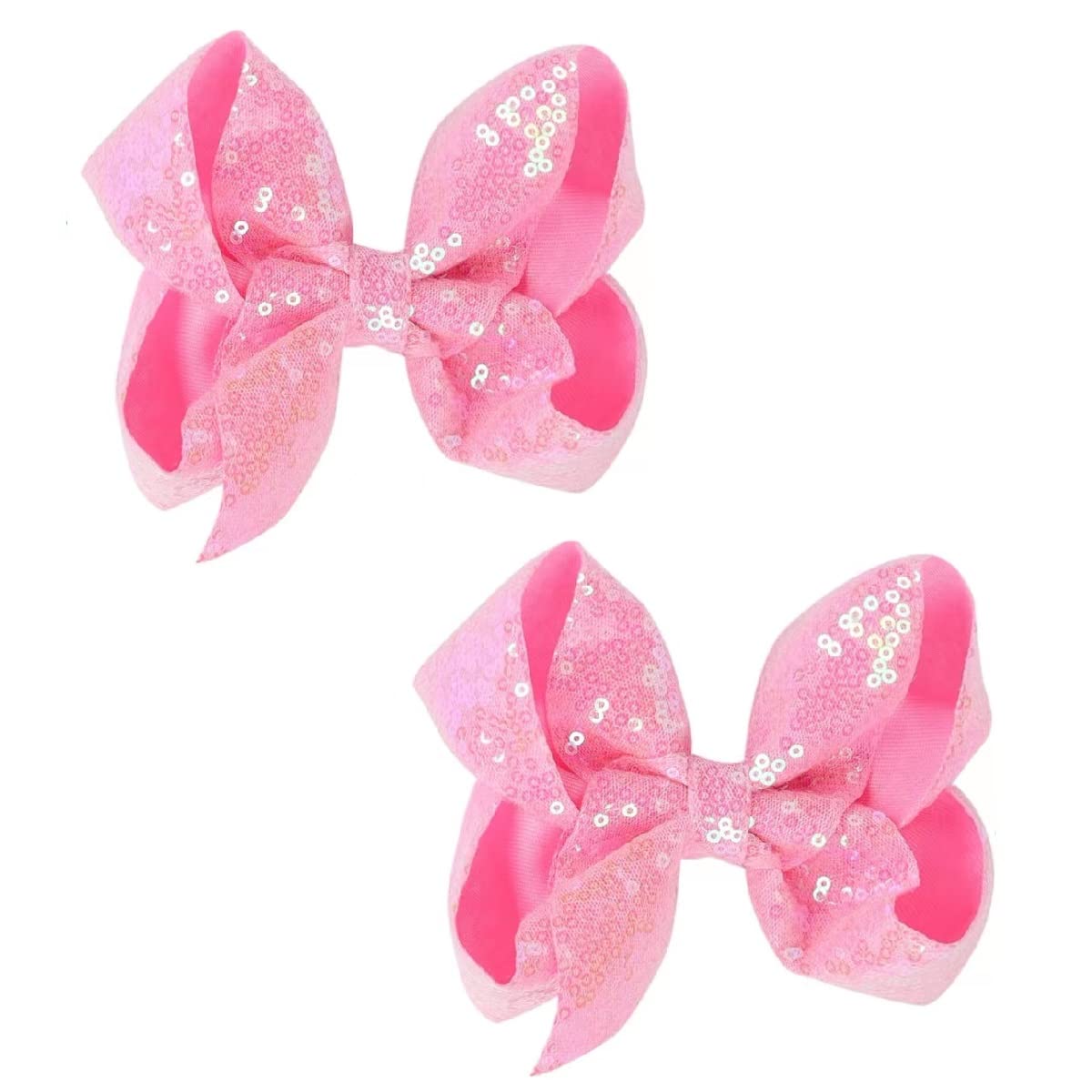 AMYDECOR 6 Inch Pink Sparkly Glitter Sequin Hair Bows for Girls Toddlers Kids Children Teenage (2PCS) Beauty & Personal Care AMYDECOR