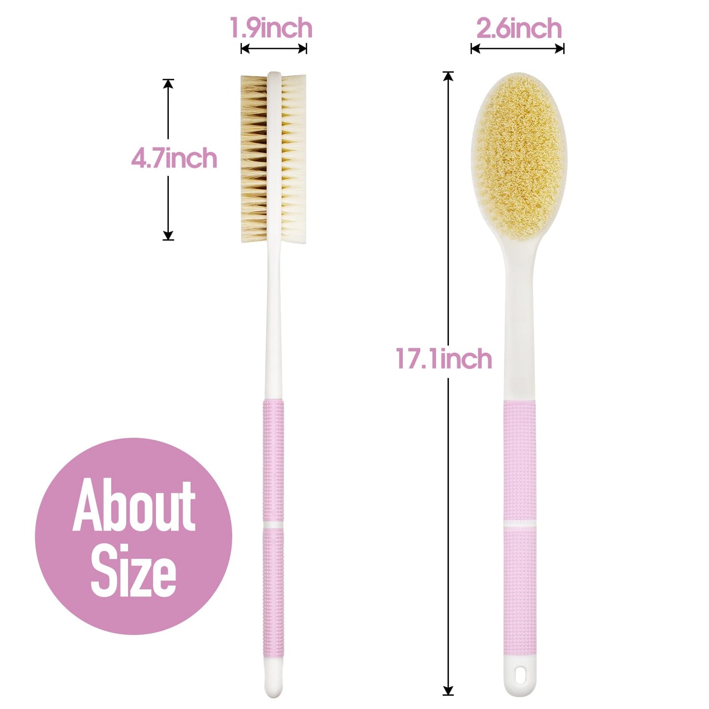Backski Body Scrubber Anti Slip for Shower,Shower Brush Long Handle with Stiff and Soft Bristles,Body Wash Exfoliating Back Scrubber for Bath or Dry Beauty and Personal Care Backski