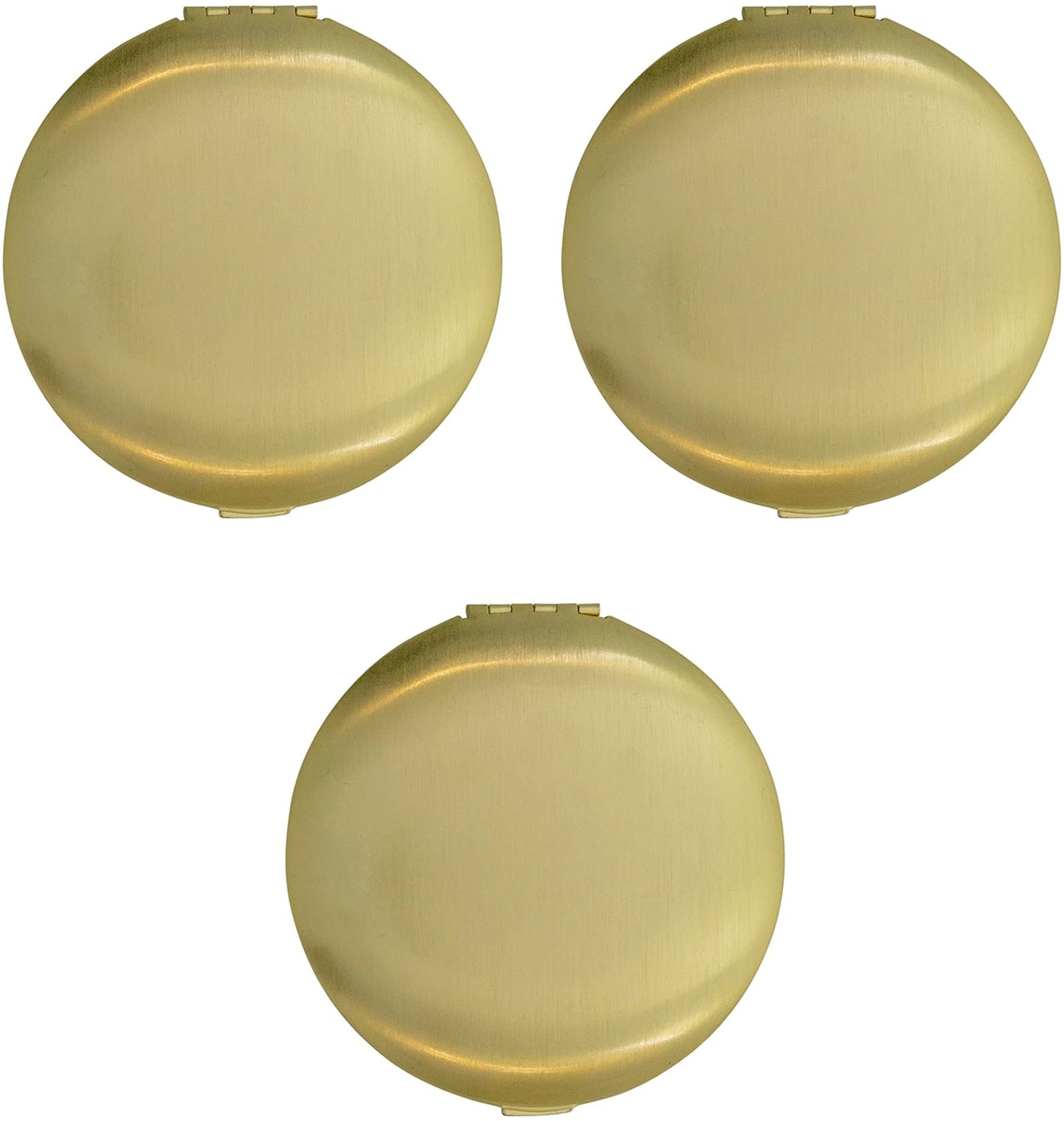 Stephanie Imports Set of 3 Double Sided Magnifying Compact Mirrors with Brushed Metal Finish (Gold, Round) Beauty & Personal Care Stephanie Imports