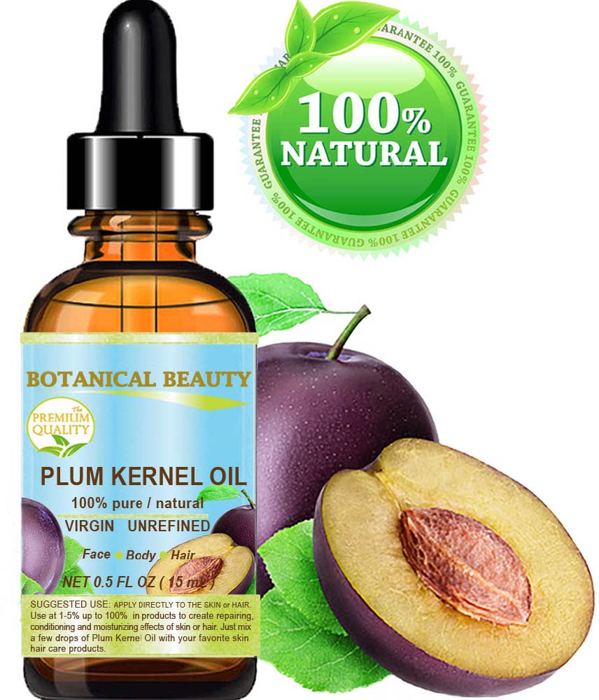 Botanical Beauty French PLUM KERNEL OIL 100% Pure Natural Virgin Unrefined Cold Pressed Carrier Oil 0.5 oz- 15 ml for Face, Skin, Hair, Lips, Nails Beauty & Personal Care Botanical Beauty