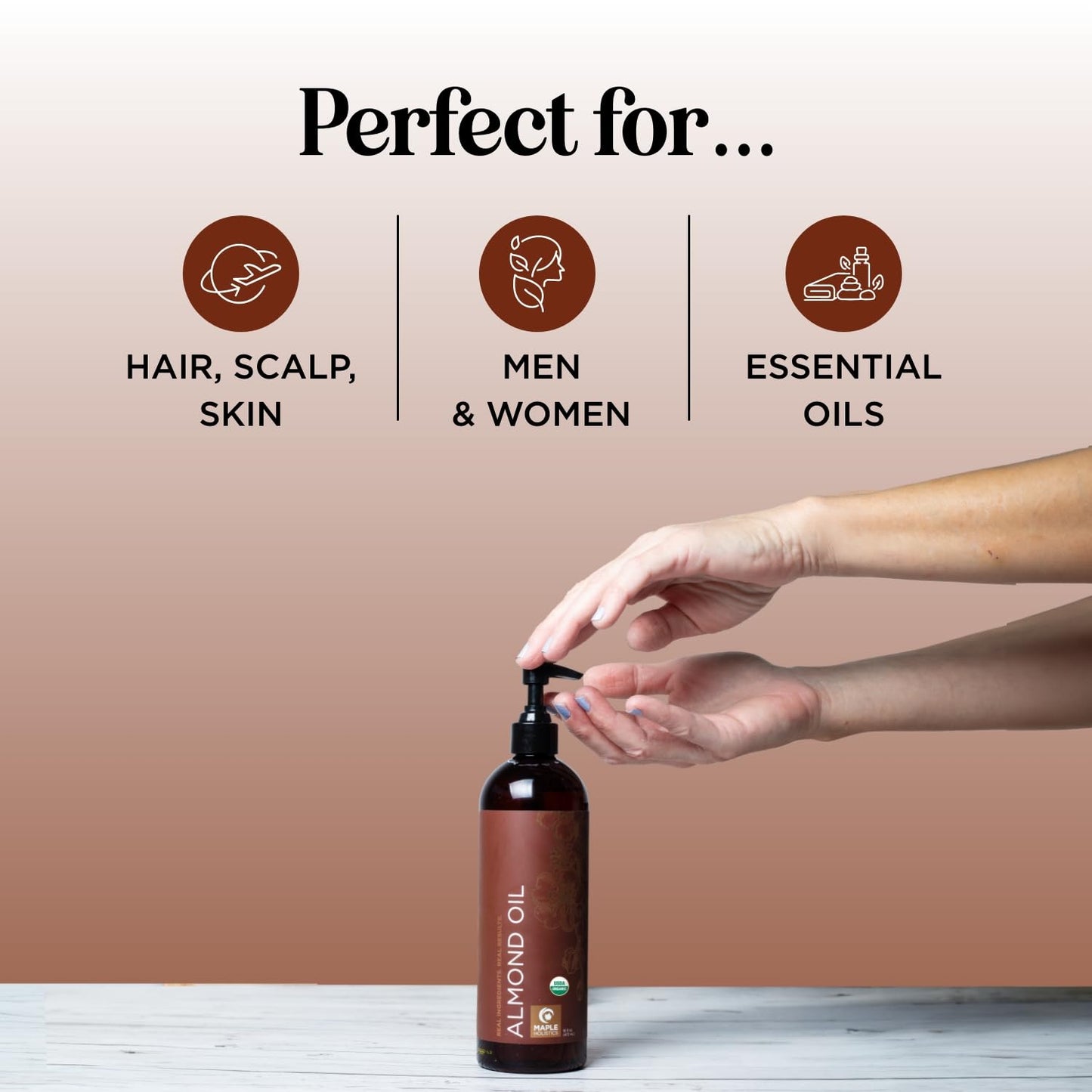 USDA Organic Sweet Almond Oil - Pure Cold Pressed Organic Almond Oil for Skin Hair and Nails - Moisturizing Organic Body Oil for Women and Men plus Beauty & Personal Care Maple Holistics