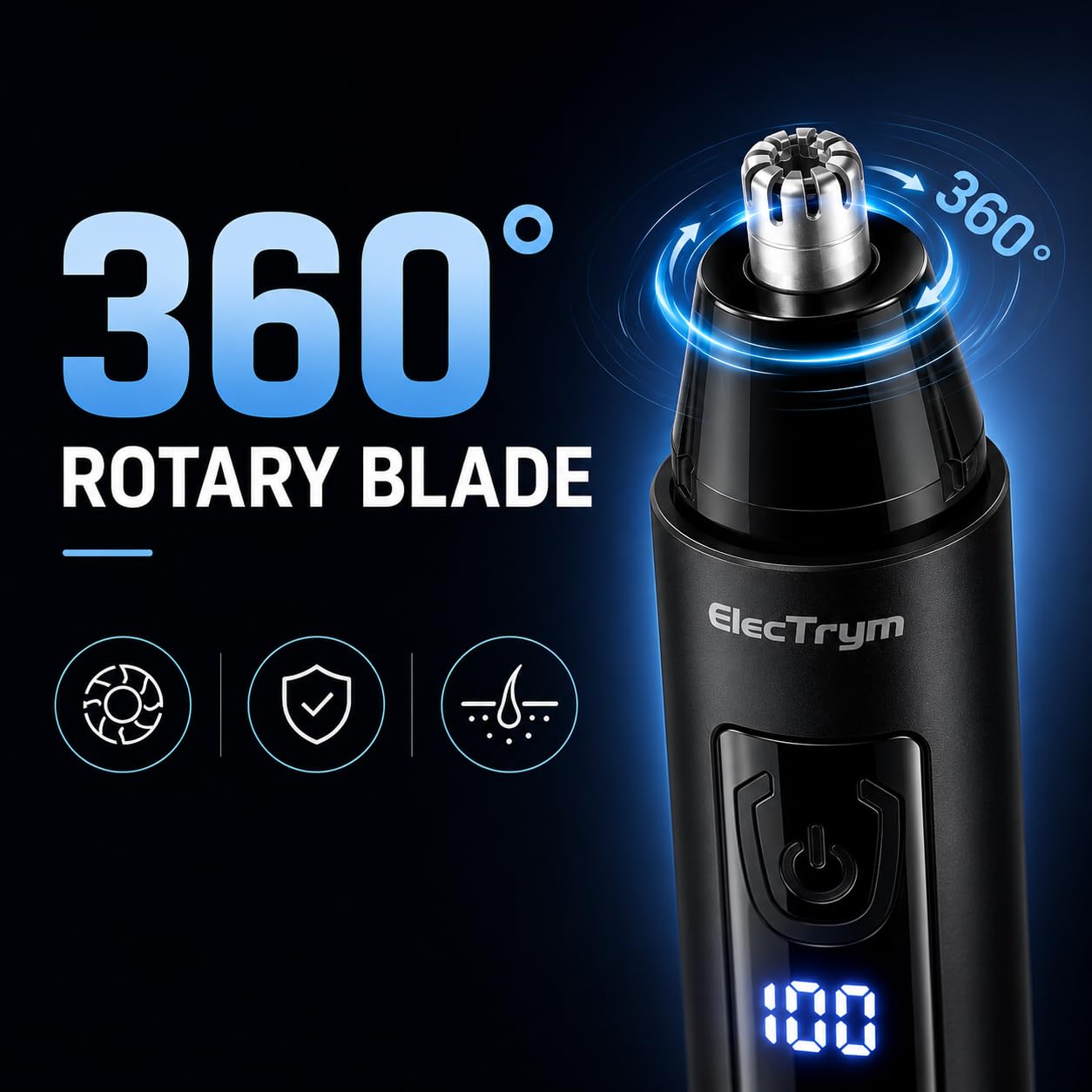 ElecTrym N1000 Rechargeable Nose & Ear Hair Trimmer, 12000 RPM Motor, 360 Degree Rotating Blade, LED Battery Display Beauty and Personal Care ElecTrym