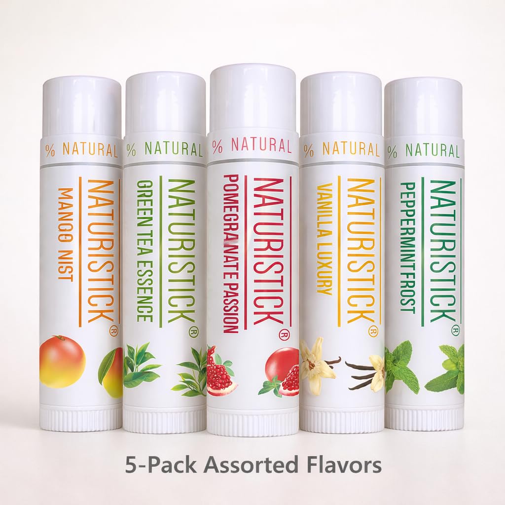 Naturistick Natural Beeswax Lip Balm 5-Pack - Assorted Flavors Beauty and Personal Care Naturistick